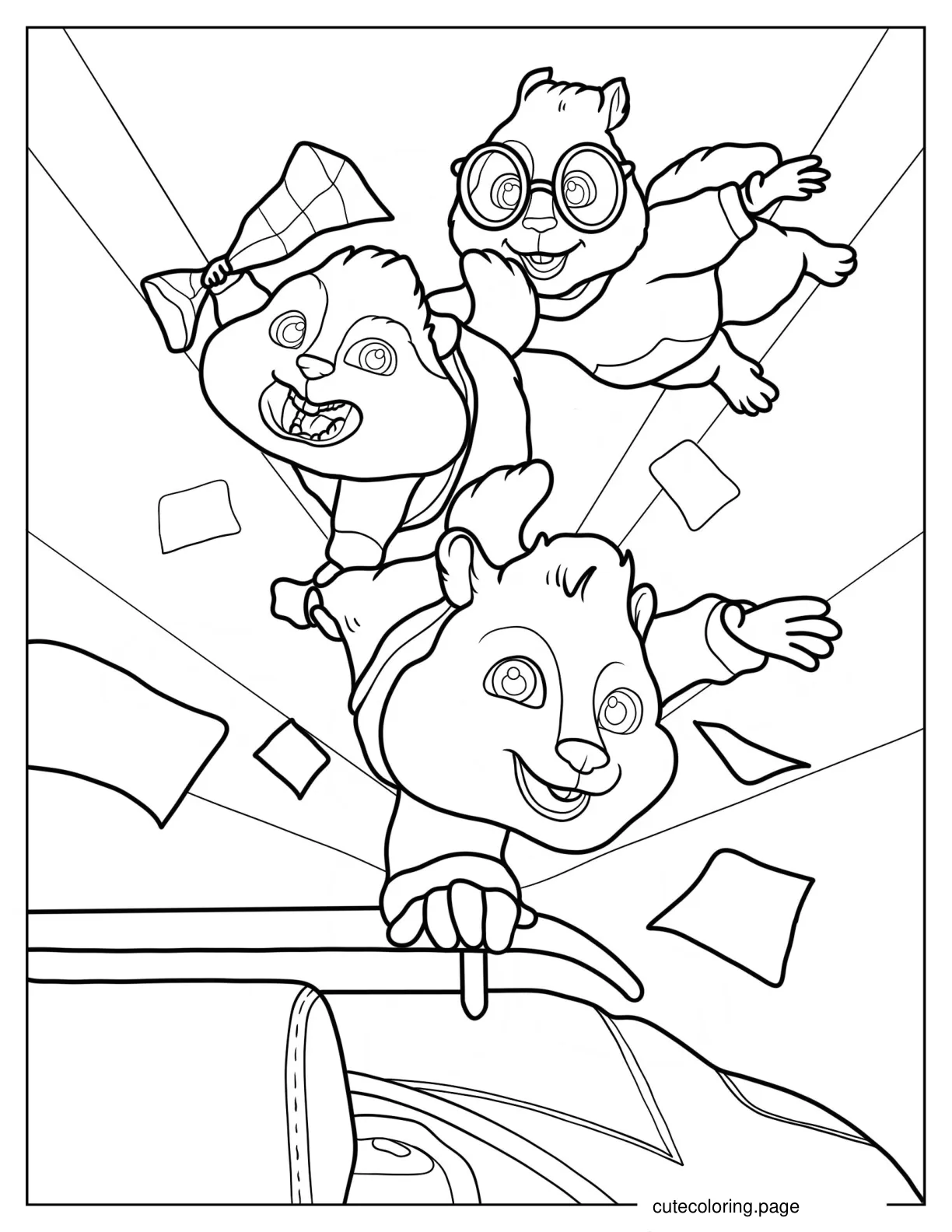 Alvin And The Chipmunks Holding Onto Each Other Coloring Page coloring page