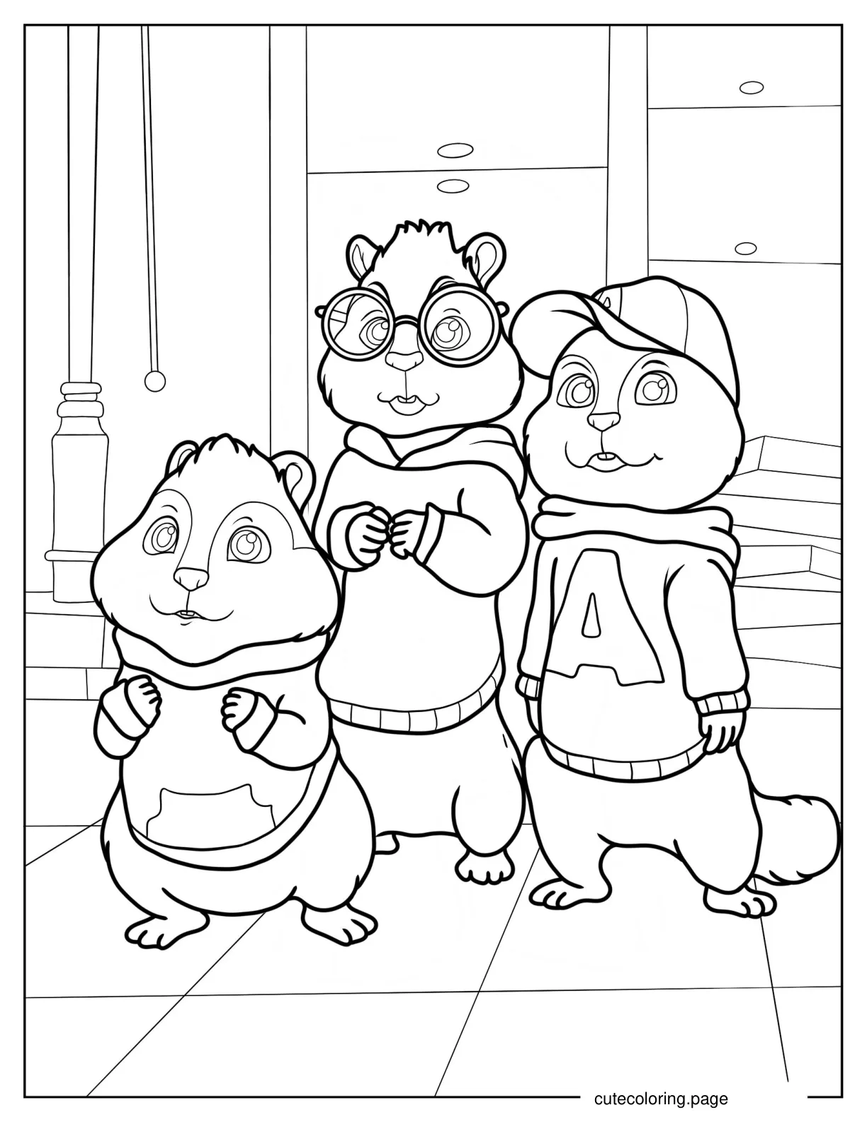 Alvin And The Chipmunks Standing In Their House coloring page