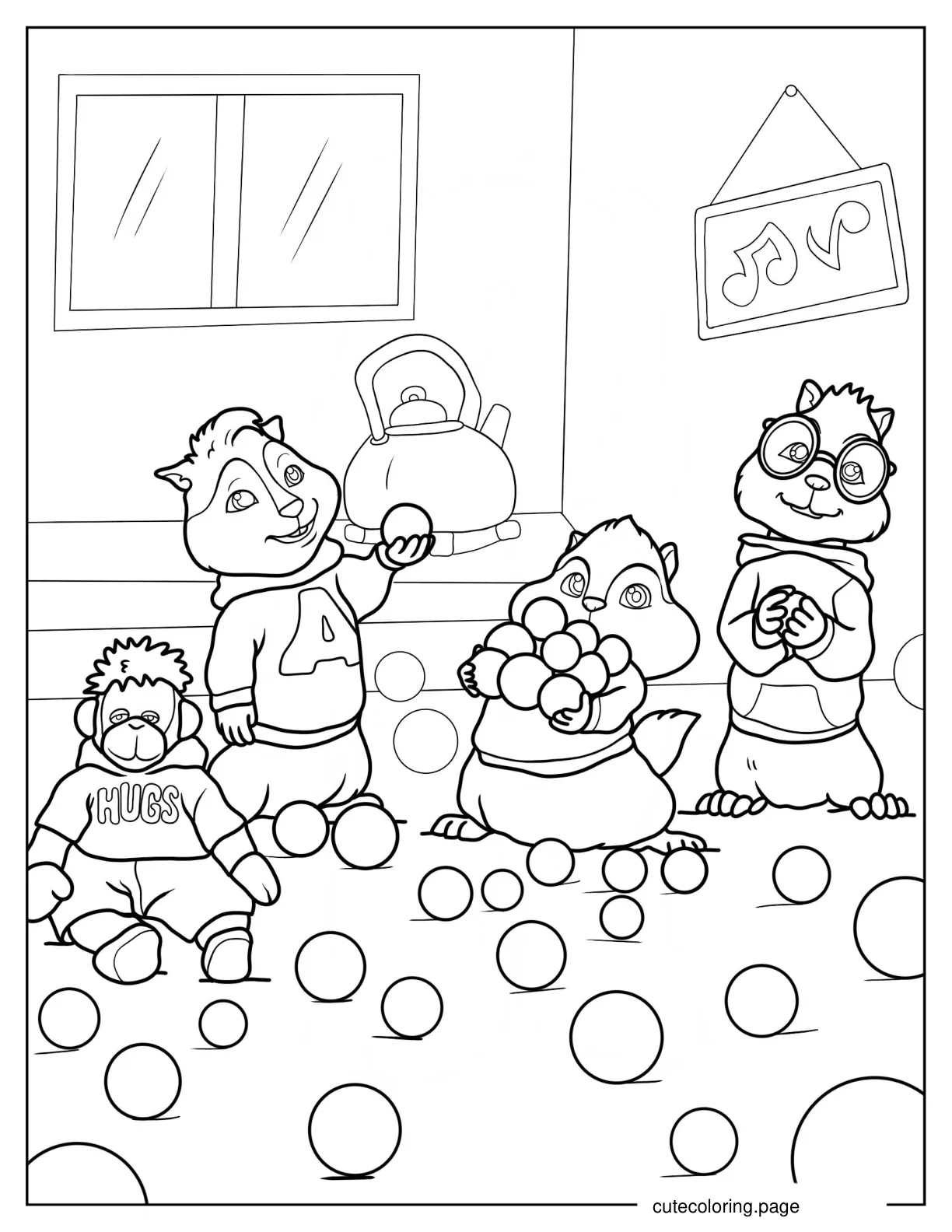 Alvin Simon And Theodore Eating Cheese Balls Coloring Sheet coloring page