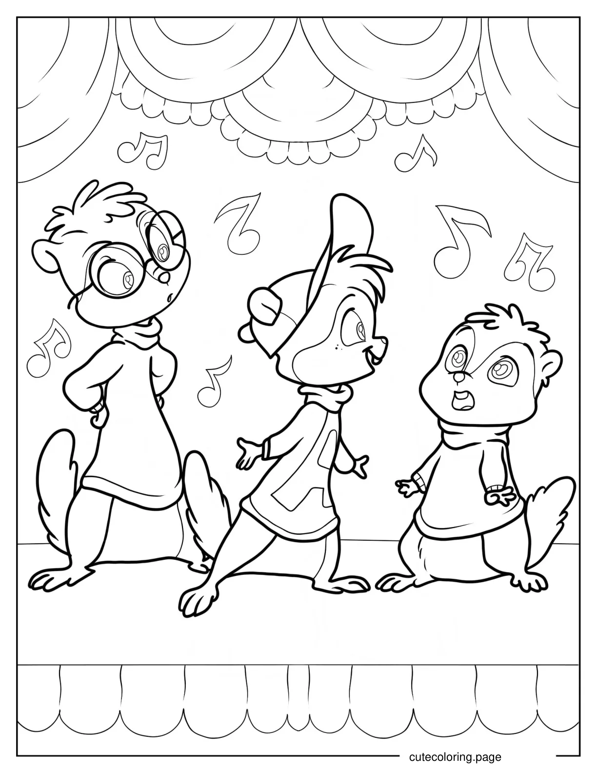 Cartoon Alvin Simon And Theodore Singing Coloring Page For Kids coloring page