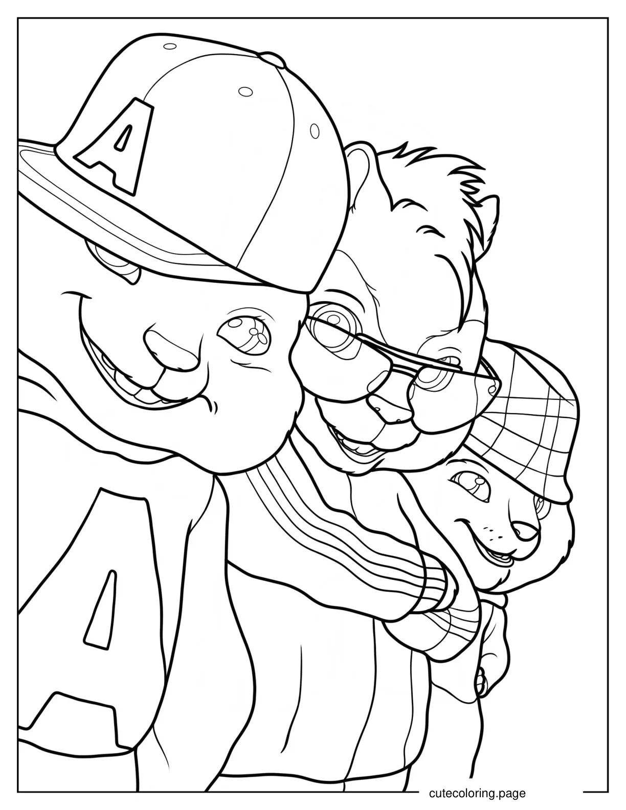 Close Up Of Alvin Simon And Theodore Smiling Coloring Page coloring page