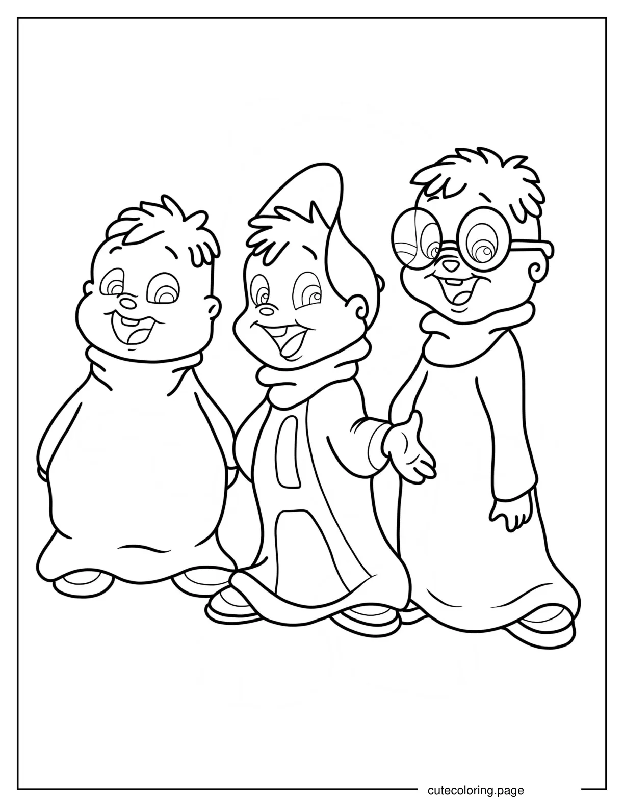 Easy Outline Of Alvin Theodore And Simon Coloring Page For Kids coloring page