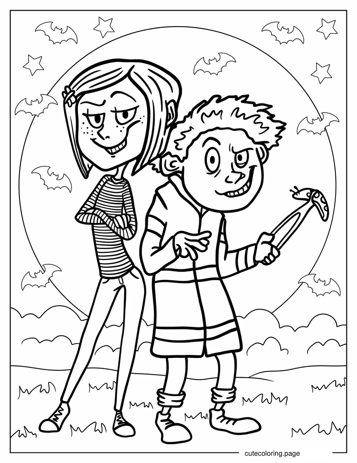 Coraline And Wybie With Scary Smiles Coloring Page coloring page