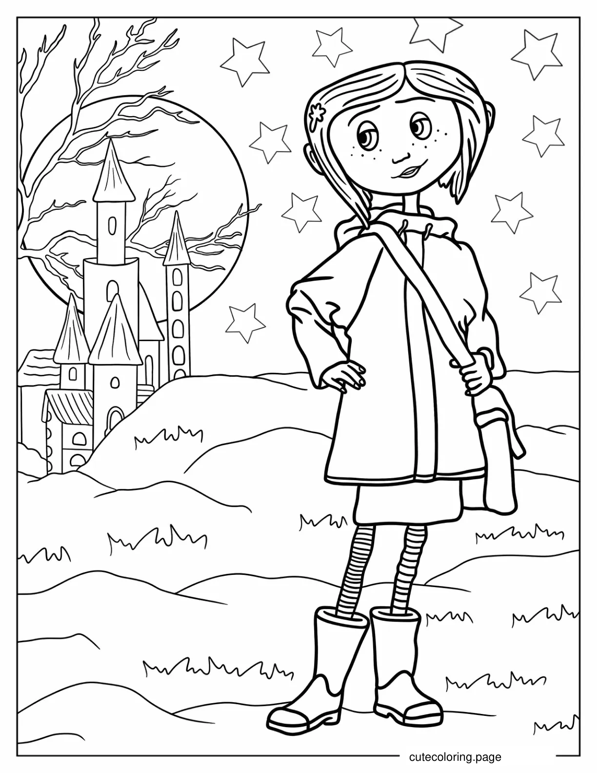 Coraline Outside At Night Coloring Page coloring page