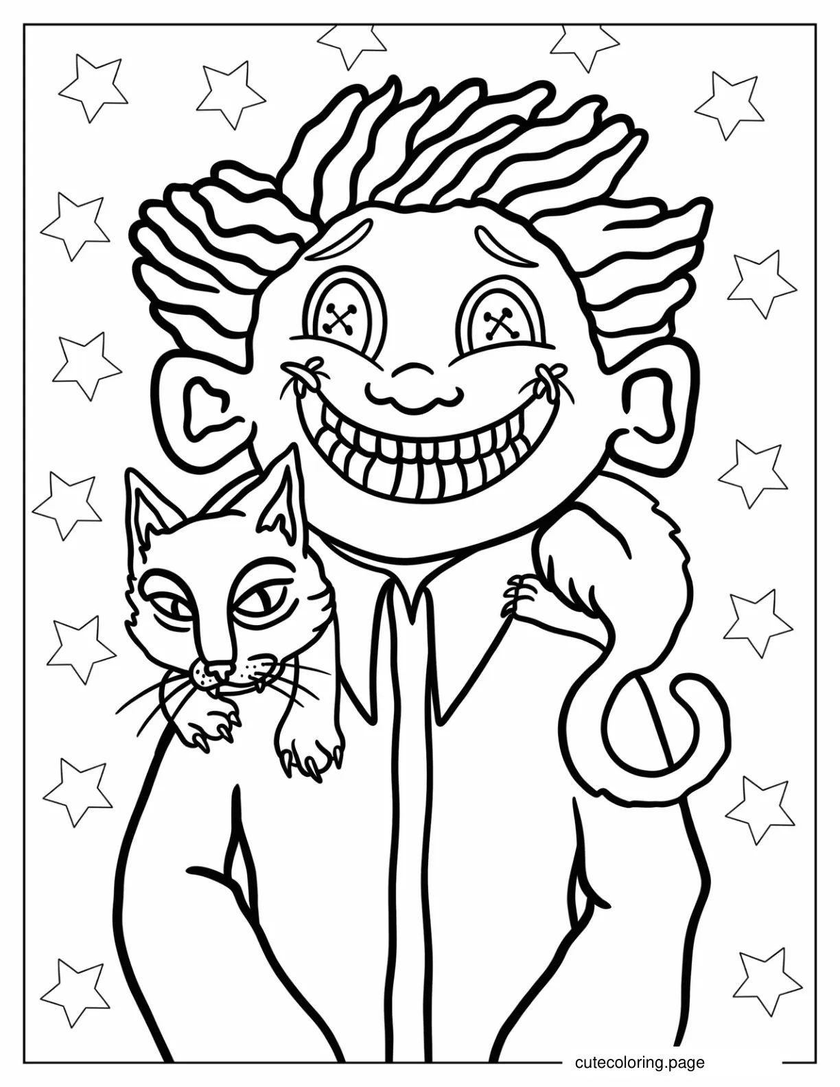 Creepy Other Wybie With Cat On His Shoulders coloring page