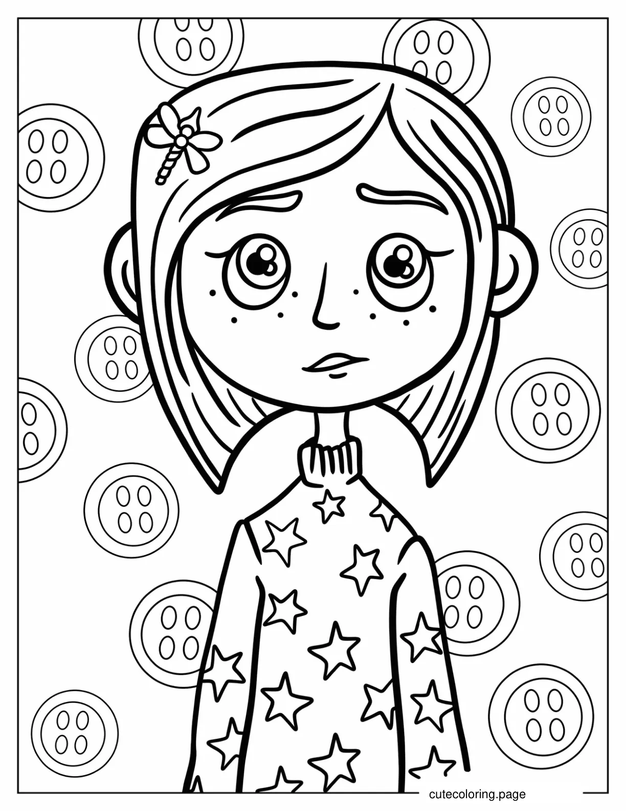 Detailed Coraline Wearing Starry Sweatshirt coloring page