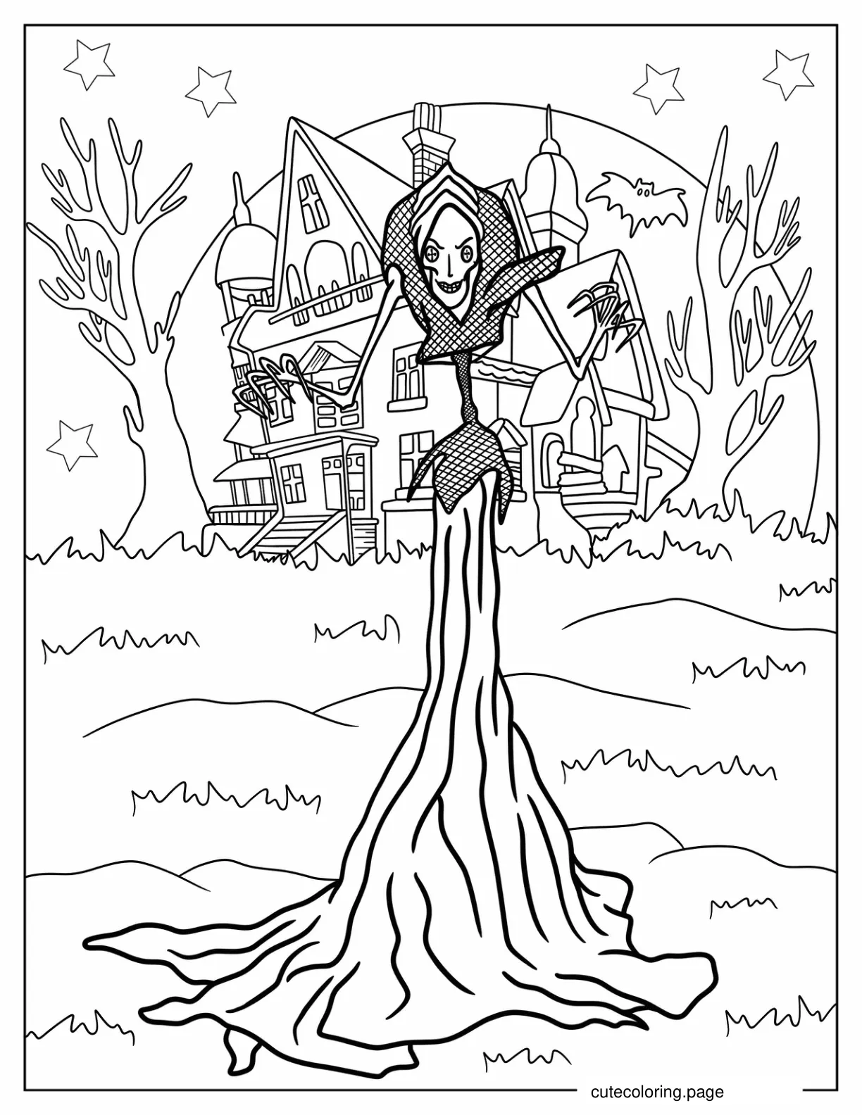 Scary Beldam Outside House Coloring Page coloring page