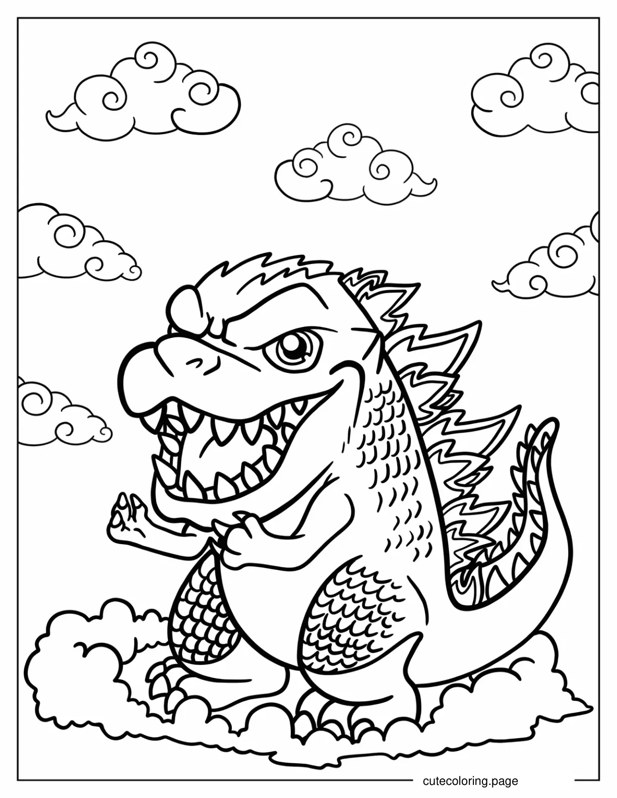 Chibi Godzilla On Cloud coloring page