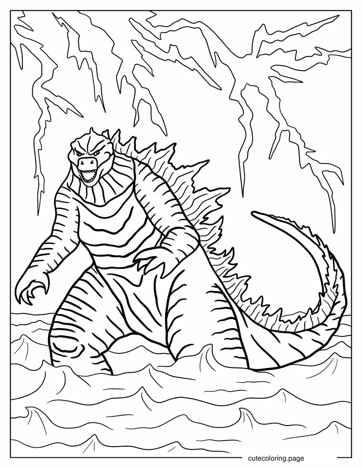 Godzilla Standing In The Middle Of The Ocean Coloring Page coloring page