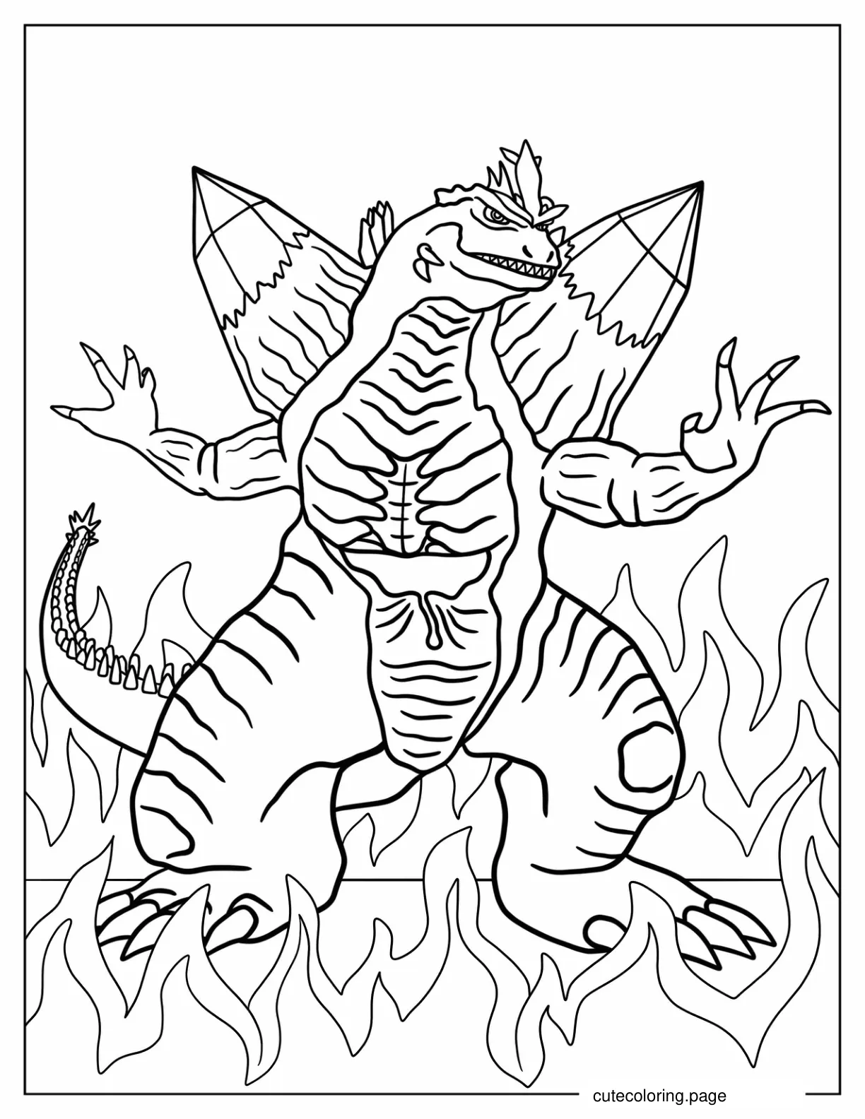 SpaceGodzilla In The Middle Of Fire coloring page