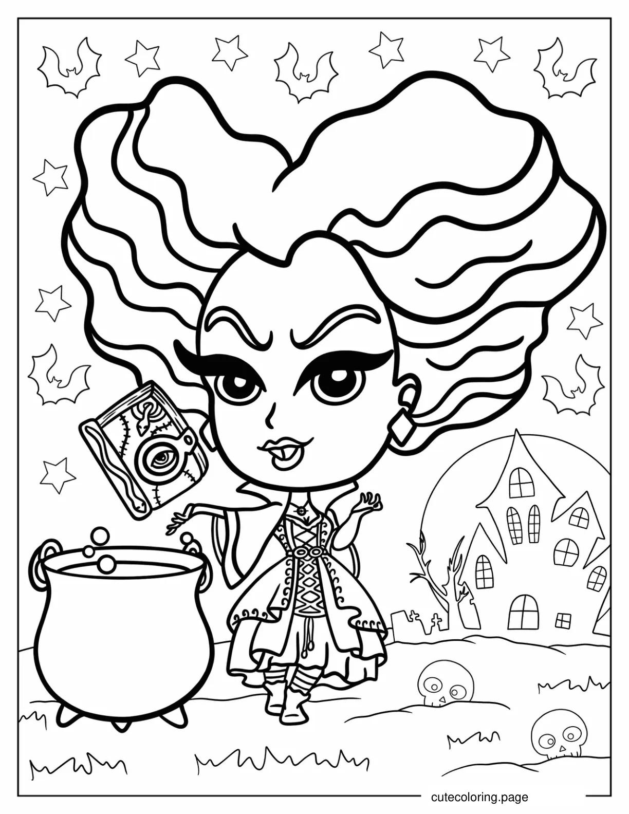 Chibi Winifred Sanderson With Book Of Spells Coloring Page coloring page