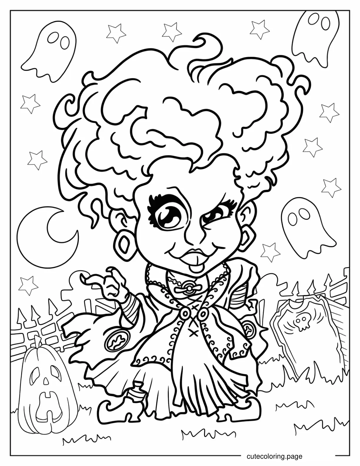 Hocus Pocus Chibi Winifred Sanderson On Halloween Coloring Sheet coloring page