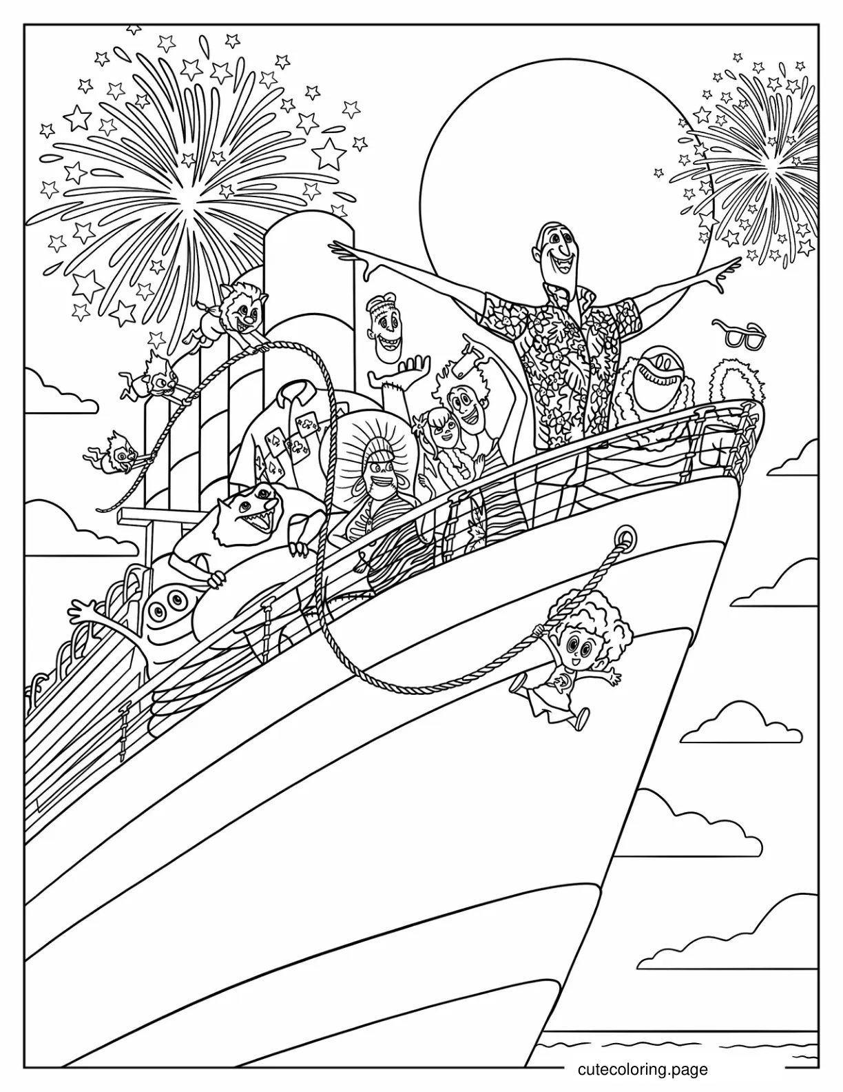 Dracula Mavis Jonathan Dennis And Friends On A Ship coloring page