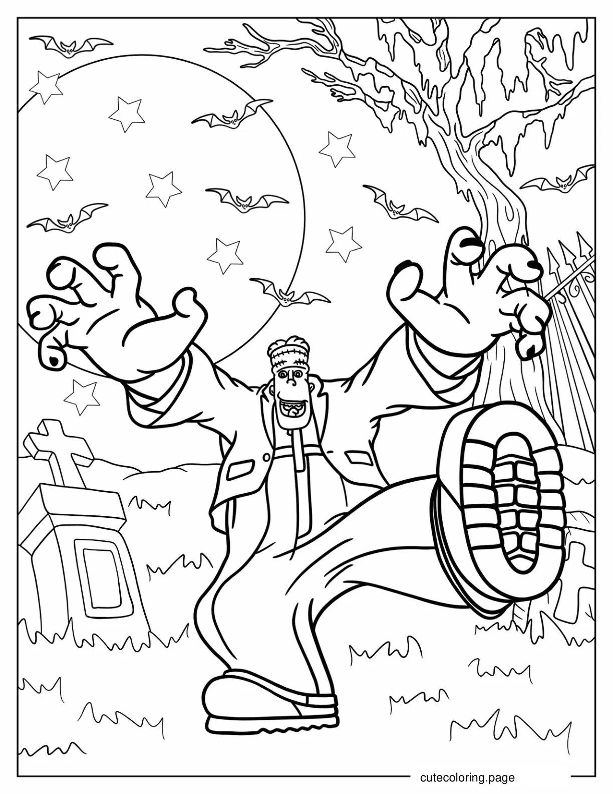 Frankenstein Walking In Cemetery Coloring Page coloring page