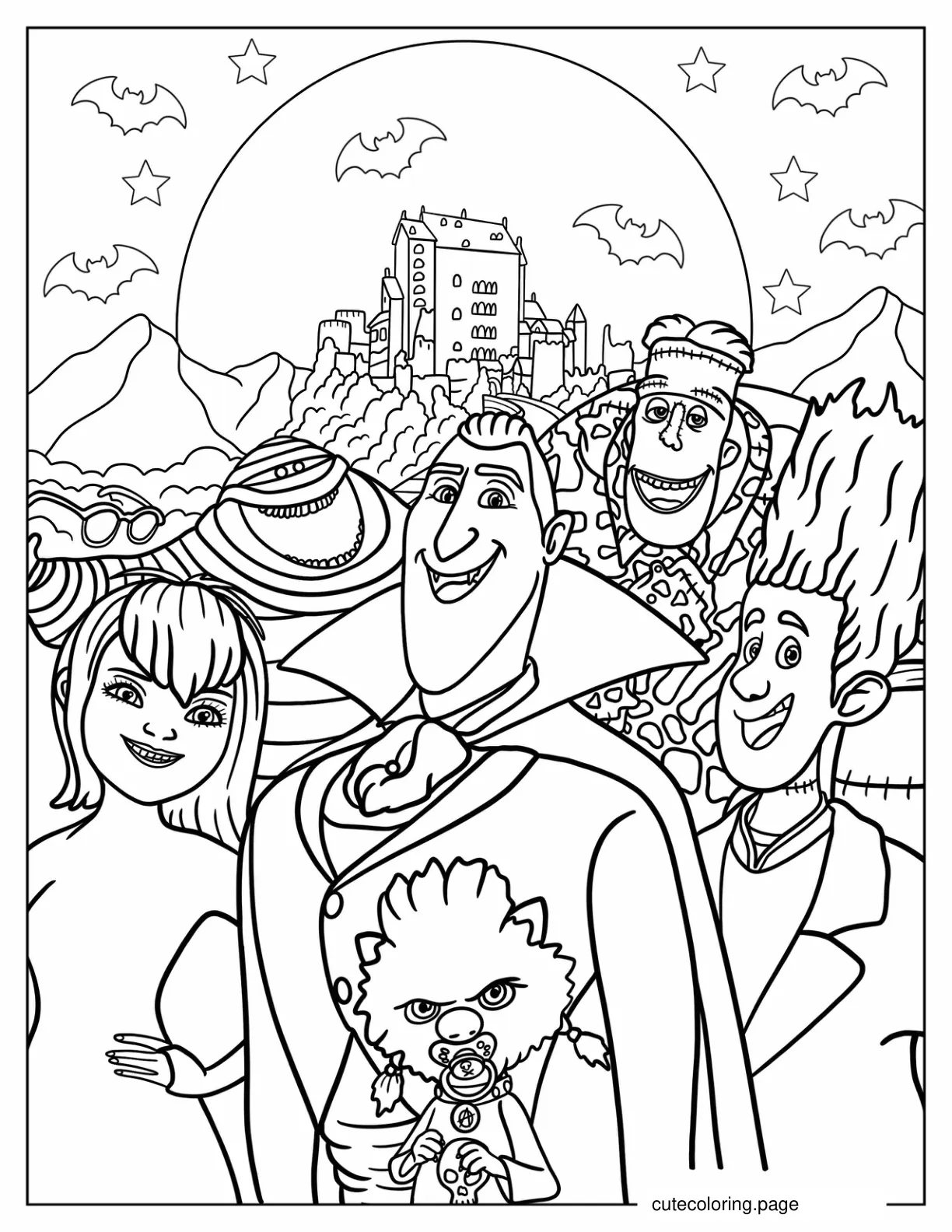 Hotel Transylvania Dracula Mavis Jonathan Winnie Invisible Man Murray And Werewolf coloring page