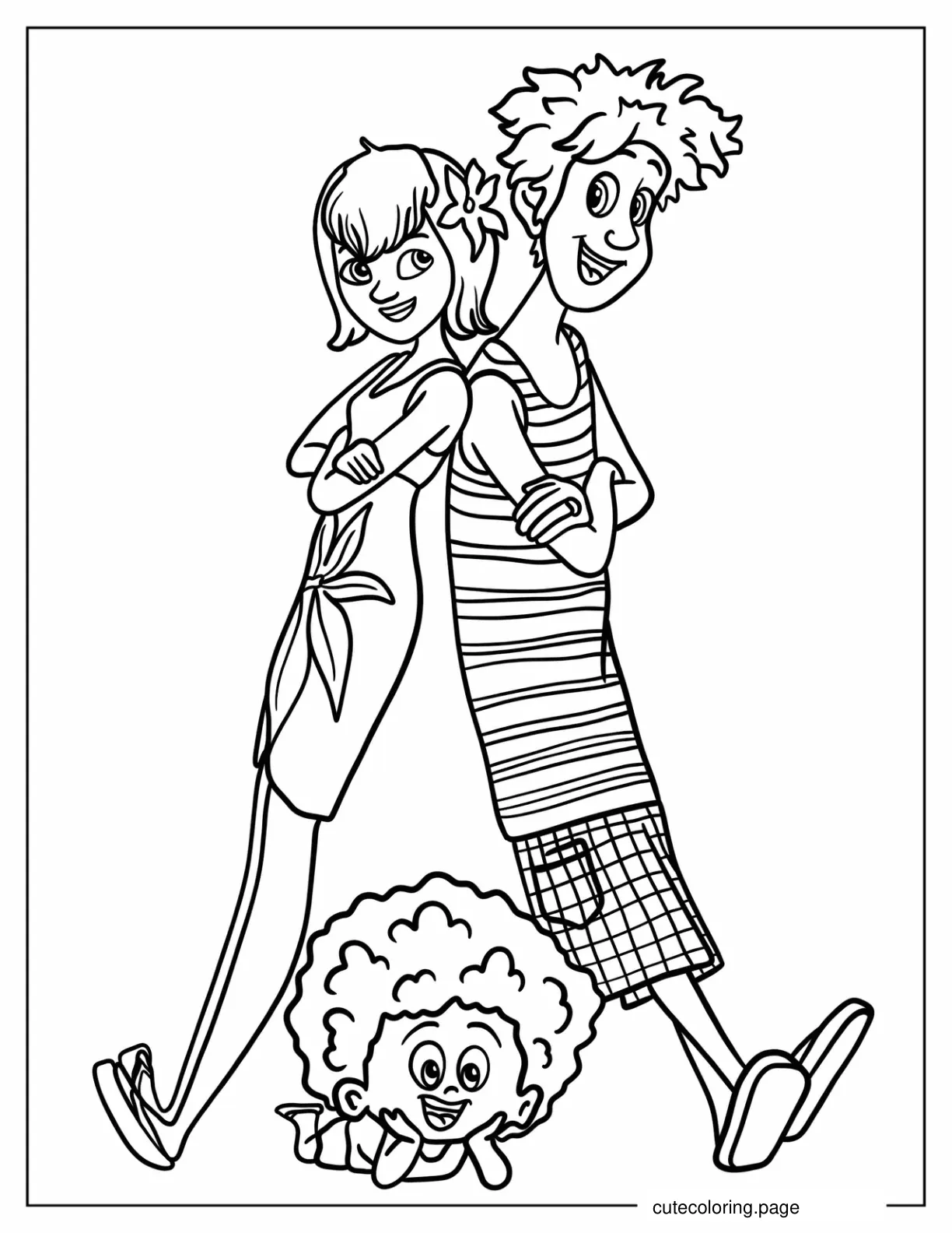 Mavis Jonathan And Dennis In Summer Outfits Coloring Page For Kids coloring page