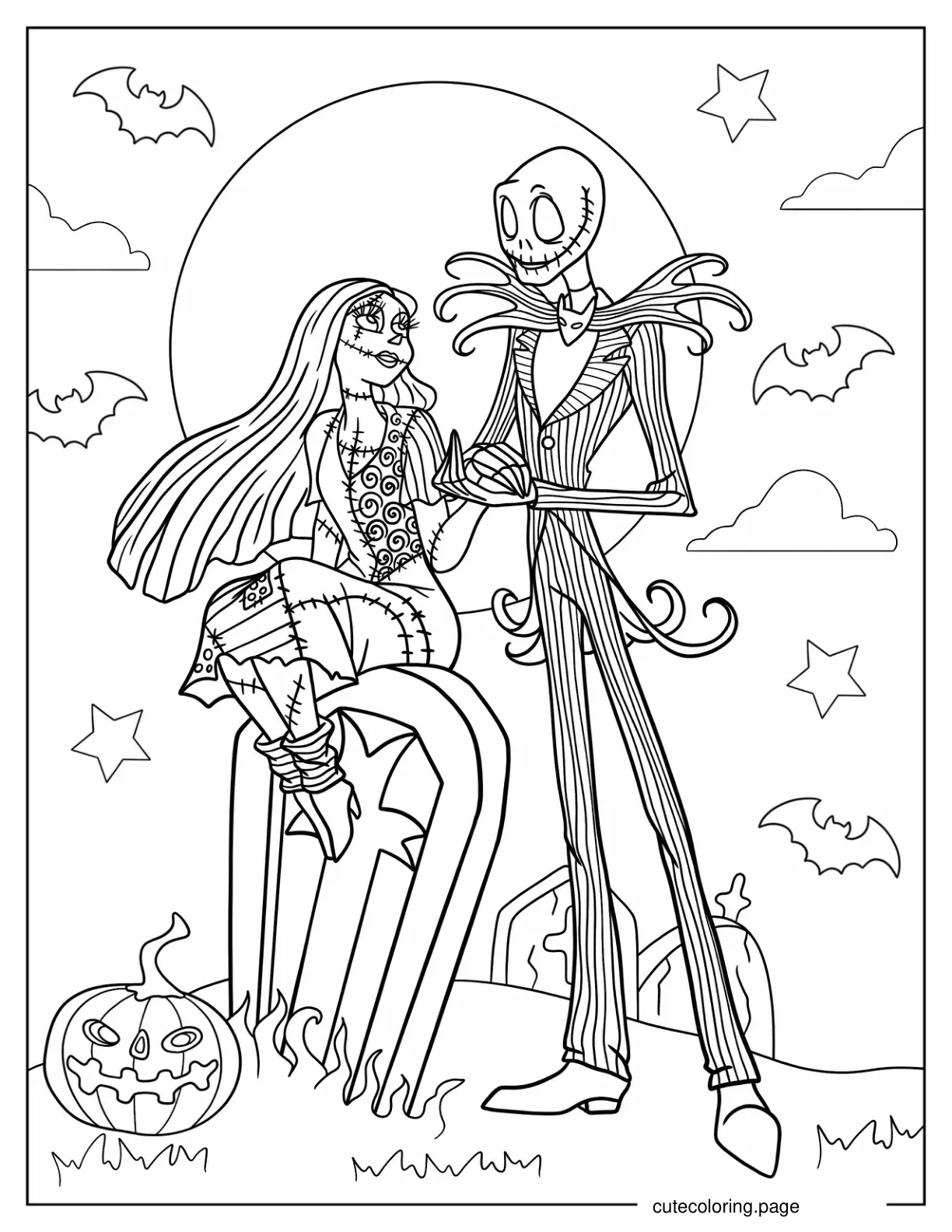 Cute Jack And Sally Coloring Page coloring page