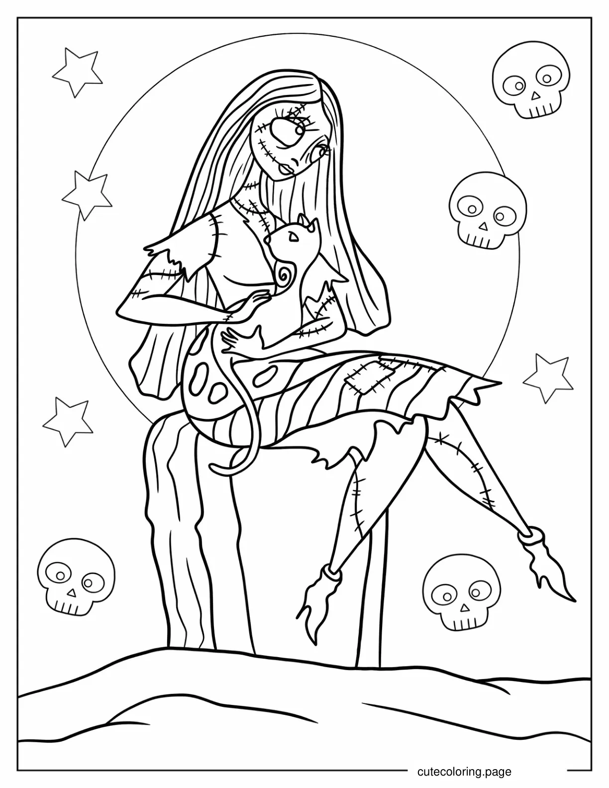 Cute Sally Sitting On Tombstone Coloring In coloring page