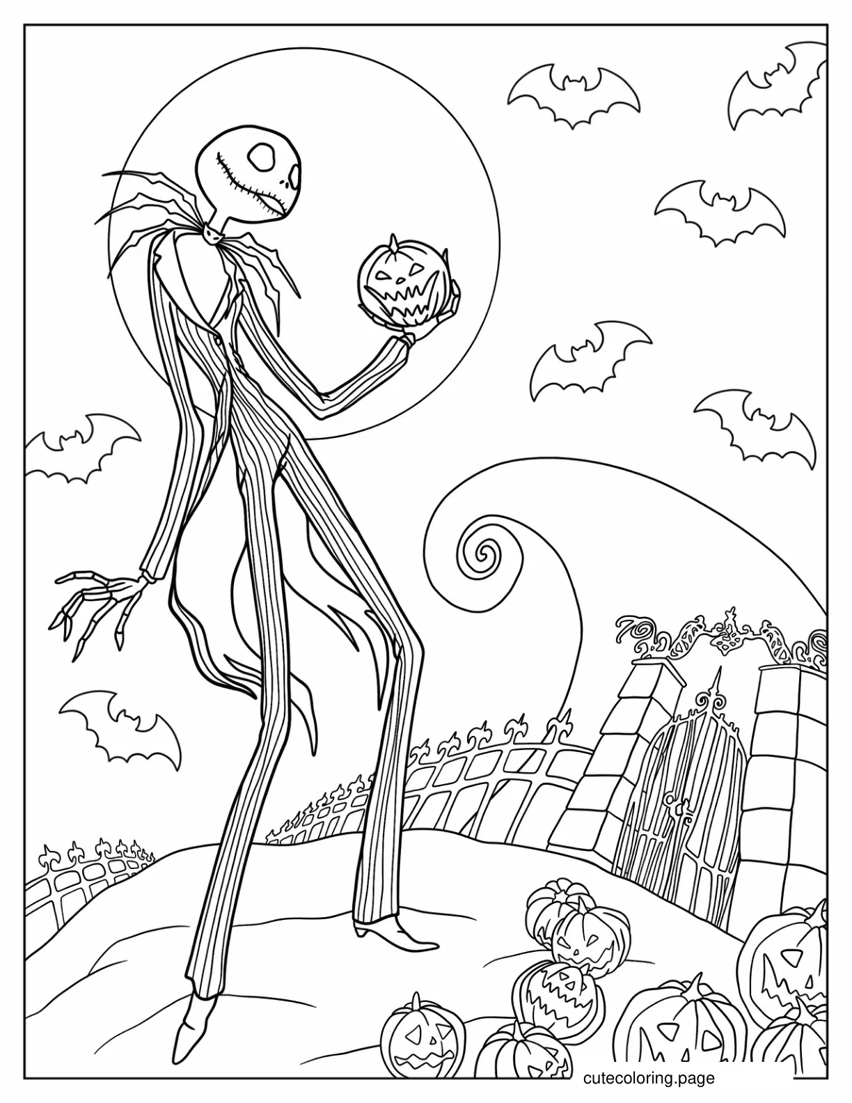 Jack Skellington Holding Jack O Lantern Halloween Coloring In coloring page