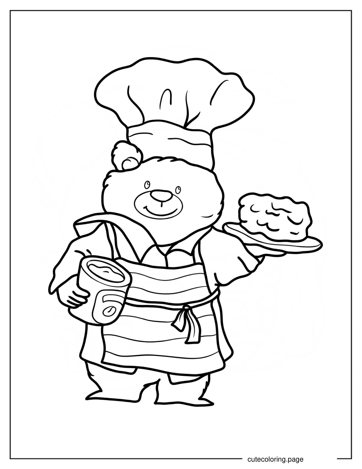 Chef Paddington Carrying A Cake And A Jar Of Marmalade coloring page