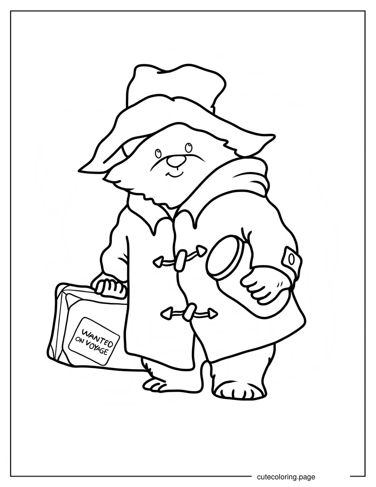 Easy Paddington Outline With Suitcase And Jar Coloring Sheet For Preschoolers coloring page