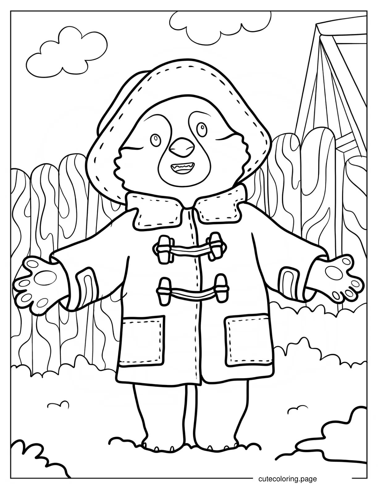 Happy Paddington With His Arms Open Coloring Page For Preschoolers coloring page