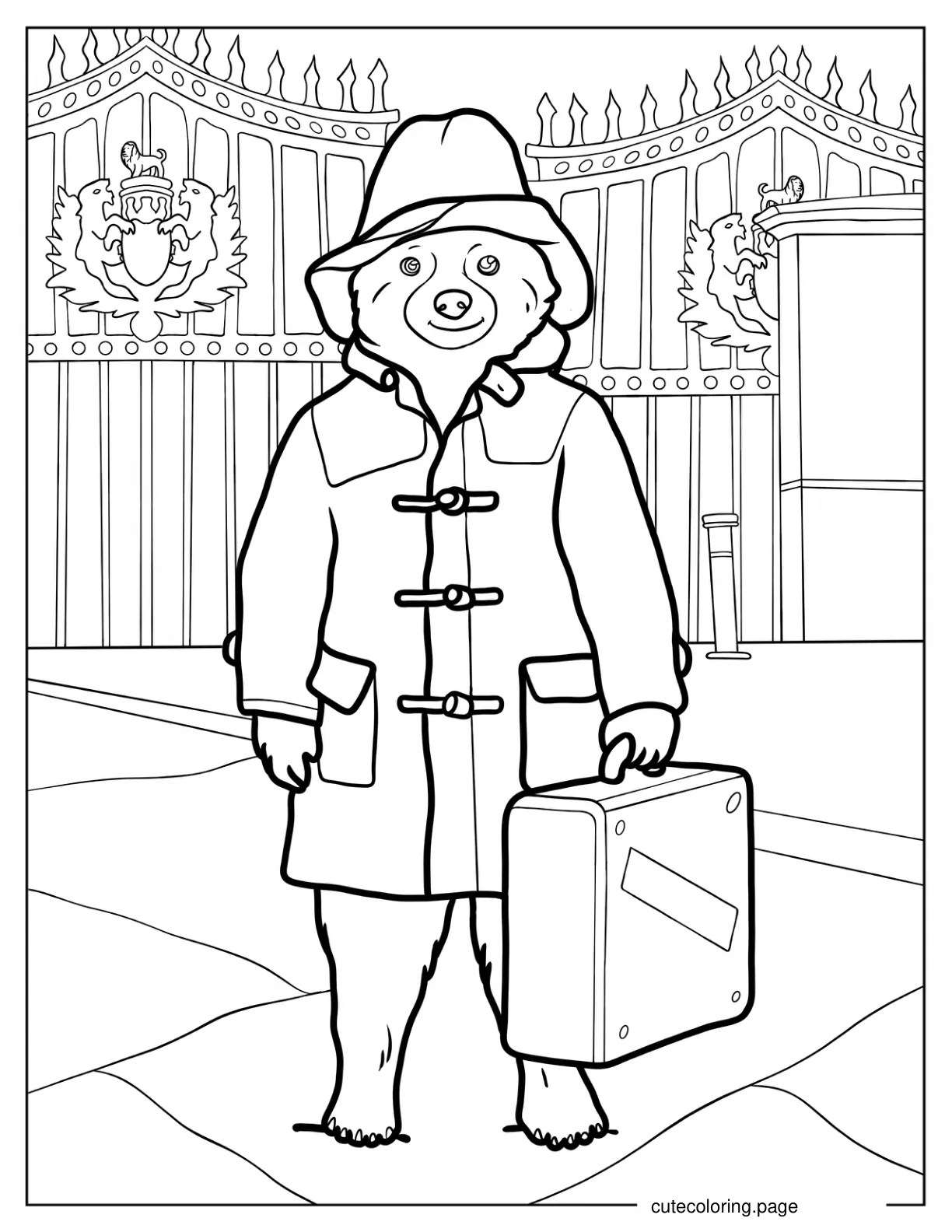 Paddington Bear Standing Outside Of Buckingham Palace Coloring Sheet coloring page