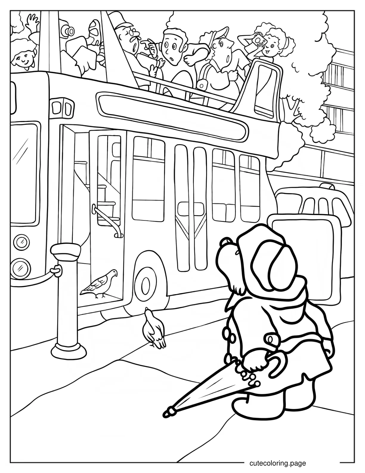 Paddington Bear Staring At A Double Decker In London coloring page