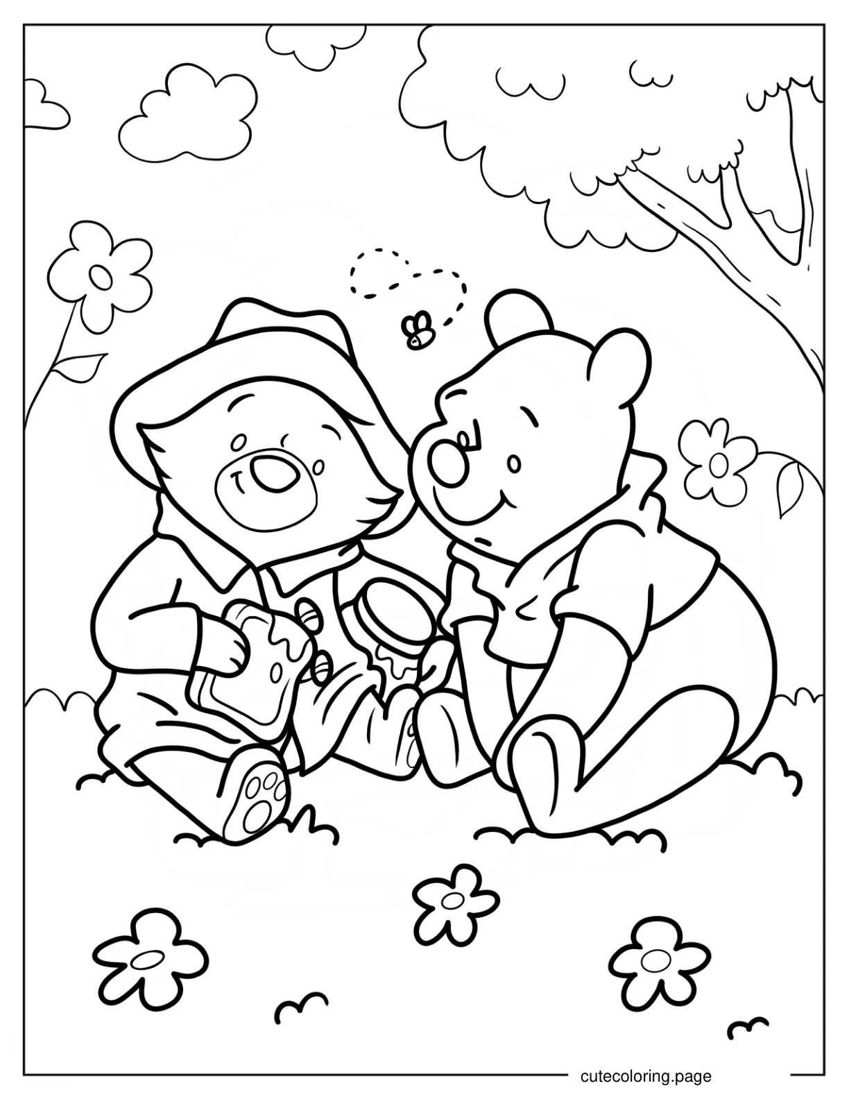 Paddington Eating A Sandwich With Winnie The Pooh coloring page