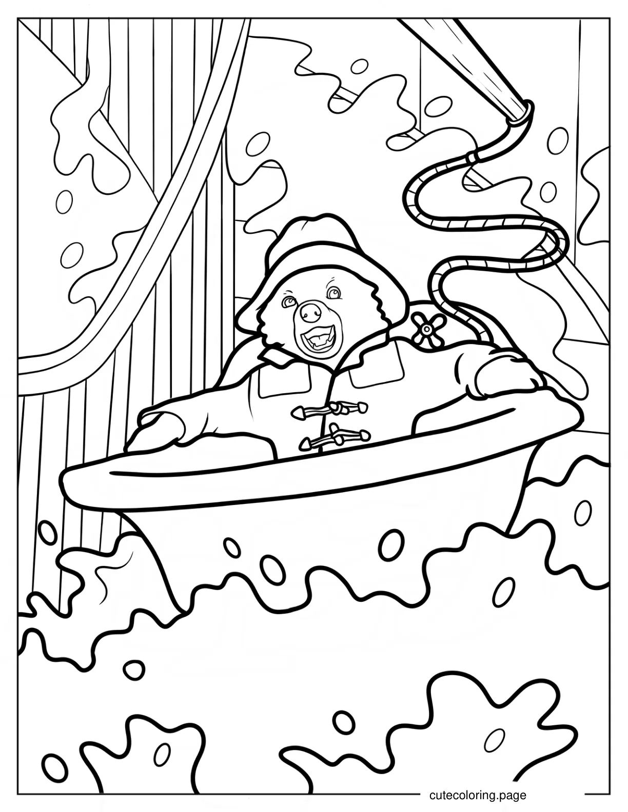 Paddington Riding Bathtub Down A Flooded Stairs coloring page