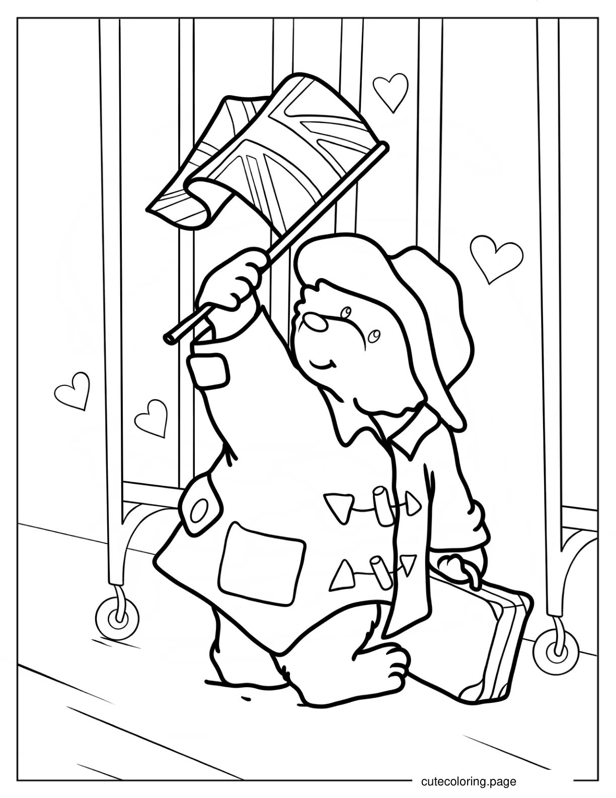 Simple Paddington Waving The British Flag While Walking Coloring Sheet coloring page