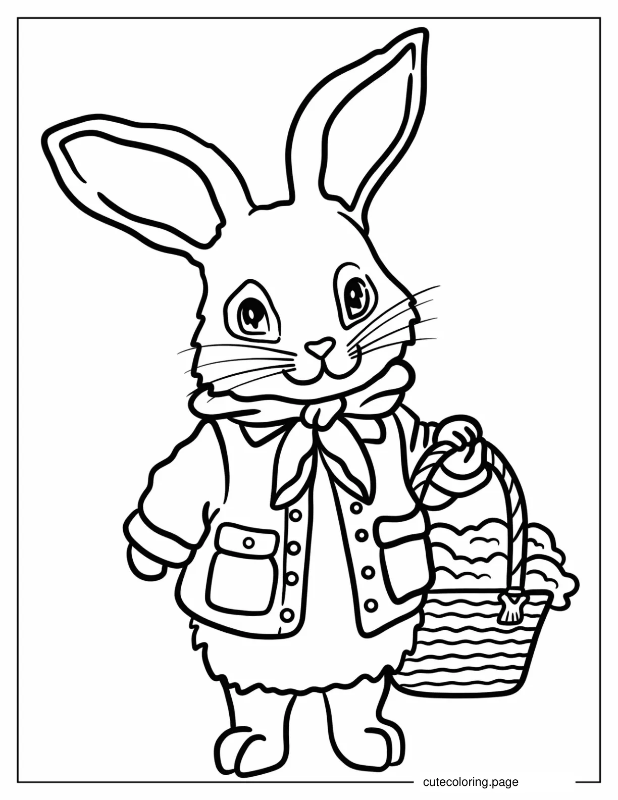 Cute Bunny Rabbit In A Jacket Carrying Basket Coloring Sheet For Preschoolers coloring page