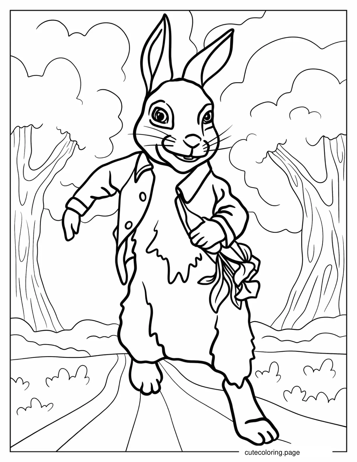 Easy Peter Rabbit Walking Down A Path Coloring Sheet coloring page