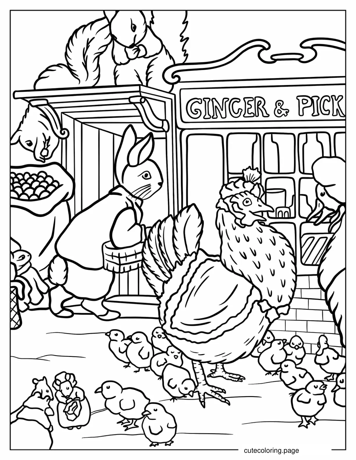 Jemima Puddle Duck Peter Rabbit And JW Rooster II coloring page