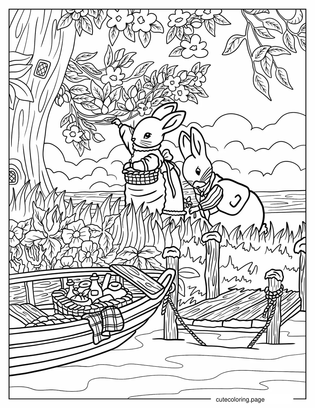 Mrs. Rabbit Harvesting With Peter Rabbit coloring page