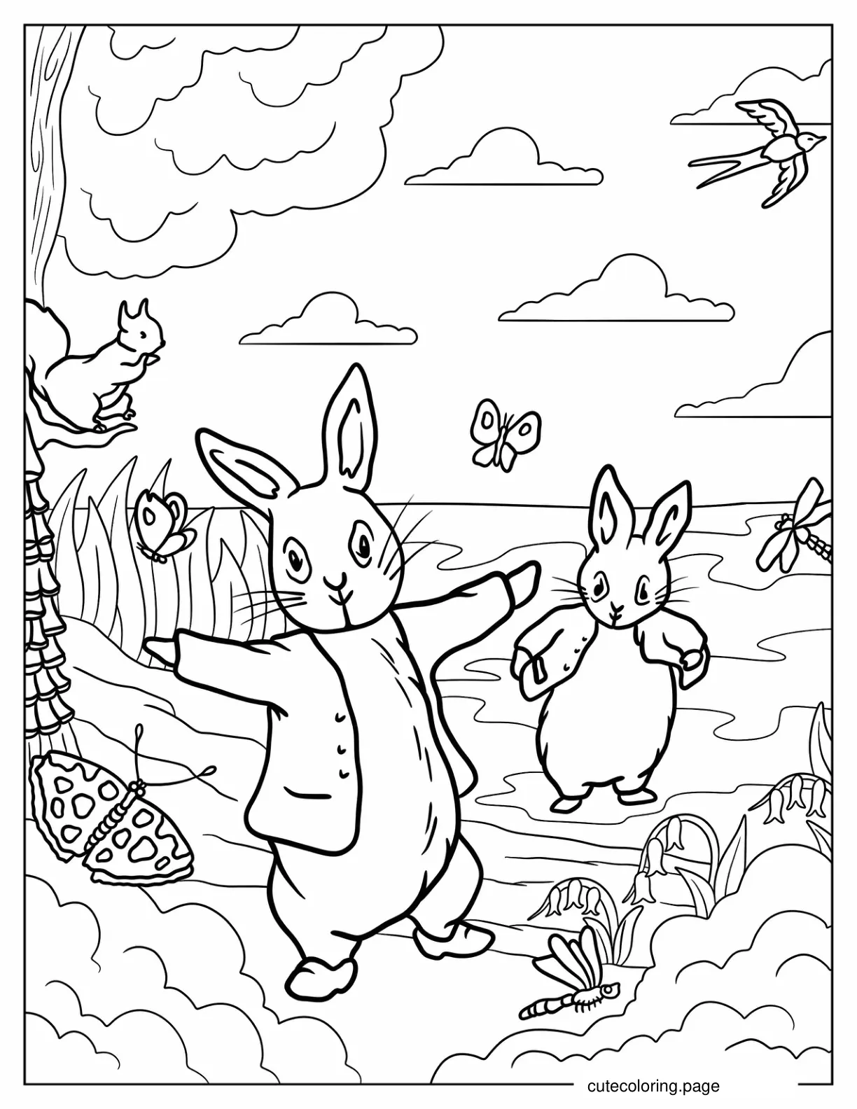 Peter Rabbit In A Swamp With Benjamin Bunny Coloring Sheet coloring page