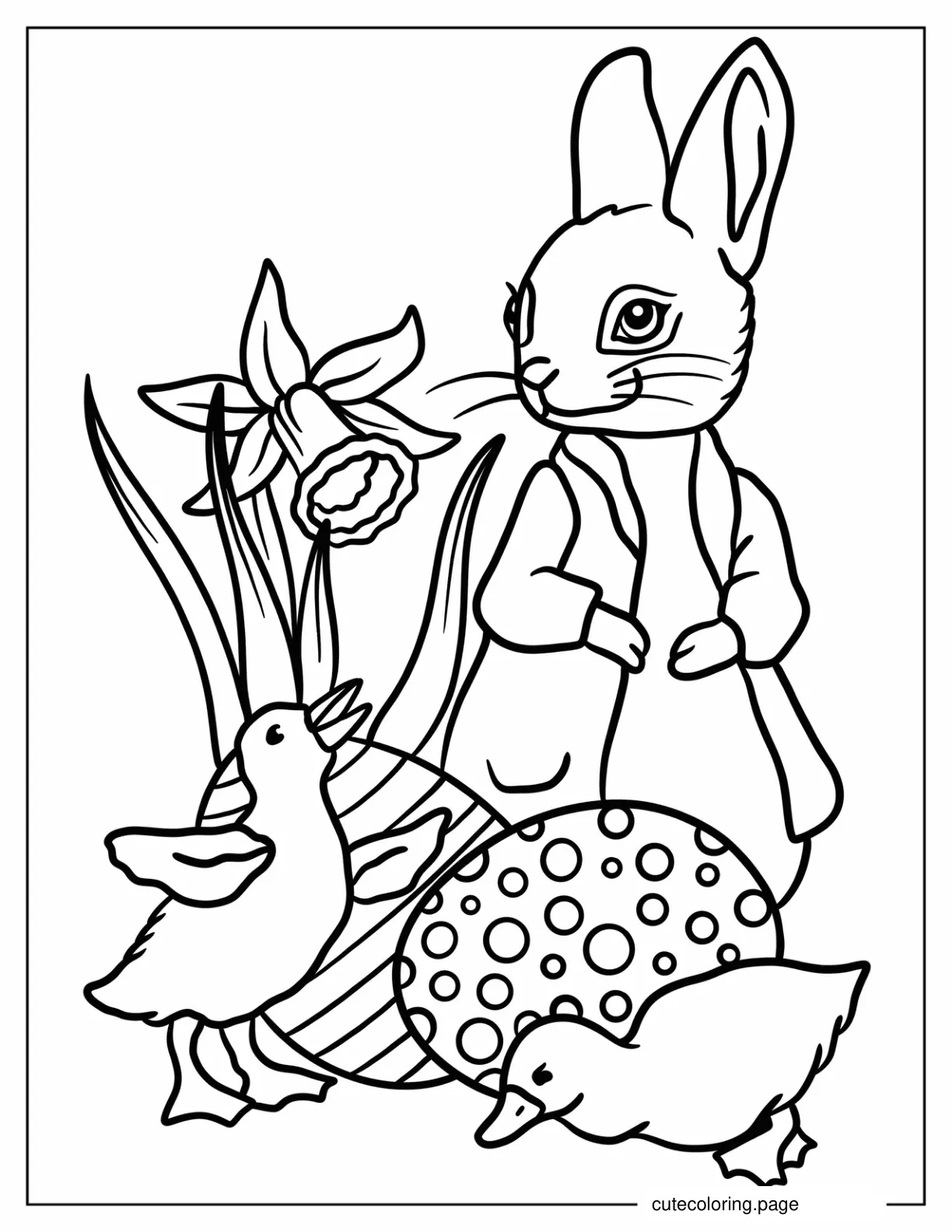 Peter Rabbit With Easter Eggs And Ducklings coloring page