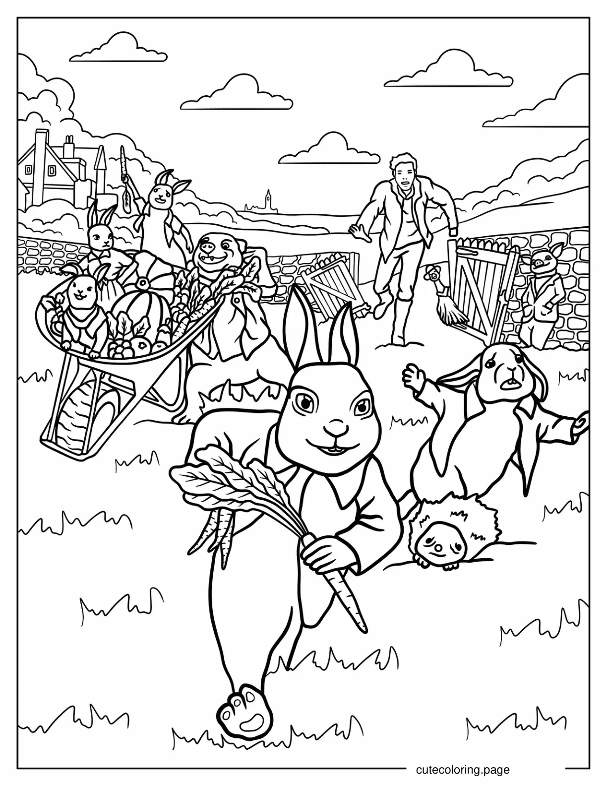 Thomas McGregor Chasing Peter Rabbit Flops Mopsy Cotton Tail And Friends Coloring Page coloring page