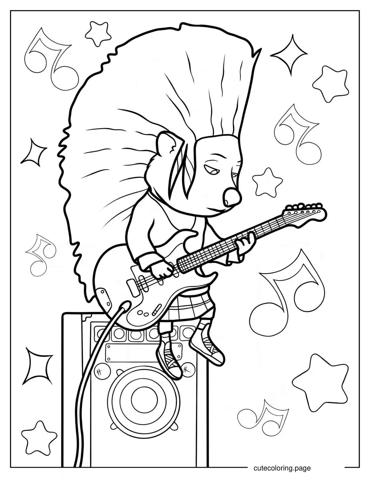 Ash Playing Electric Guitar While Sitting On Amplifier Coloring Sheet 1 coloring page