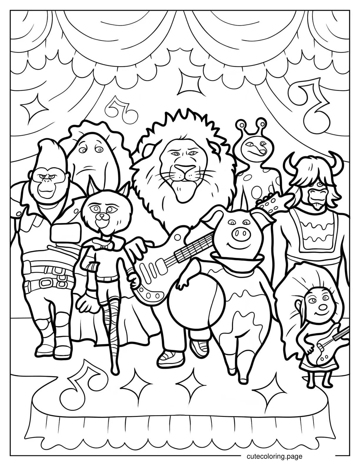 Clay Rosita Johnny Meena Ash And Friends In Rock_N Roll Costumes 1 coloring page