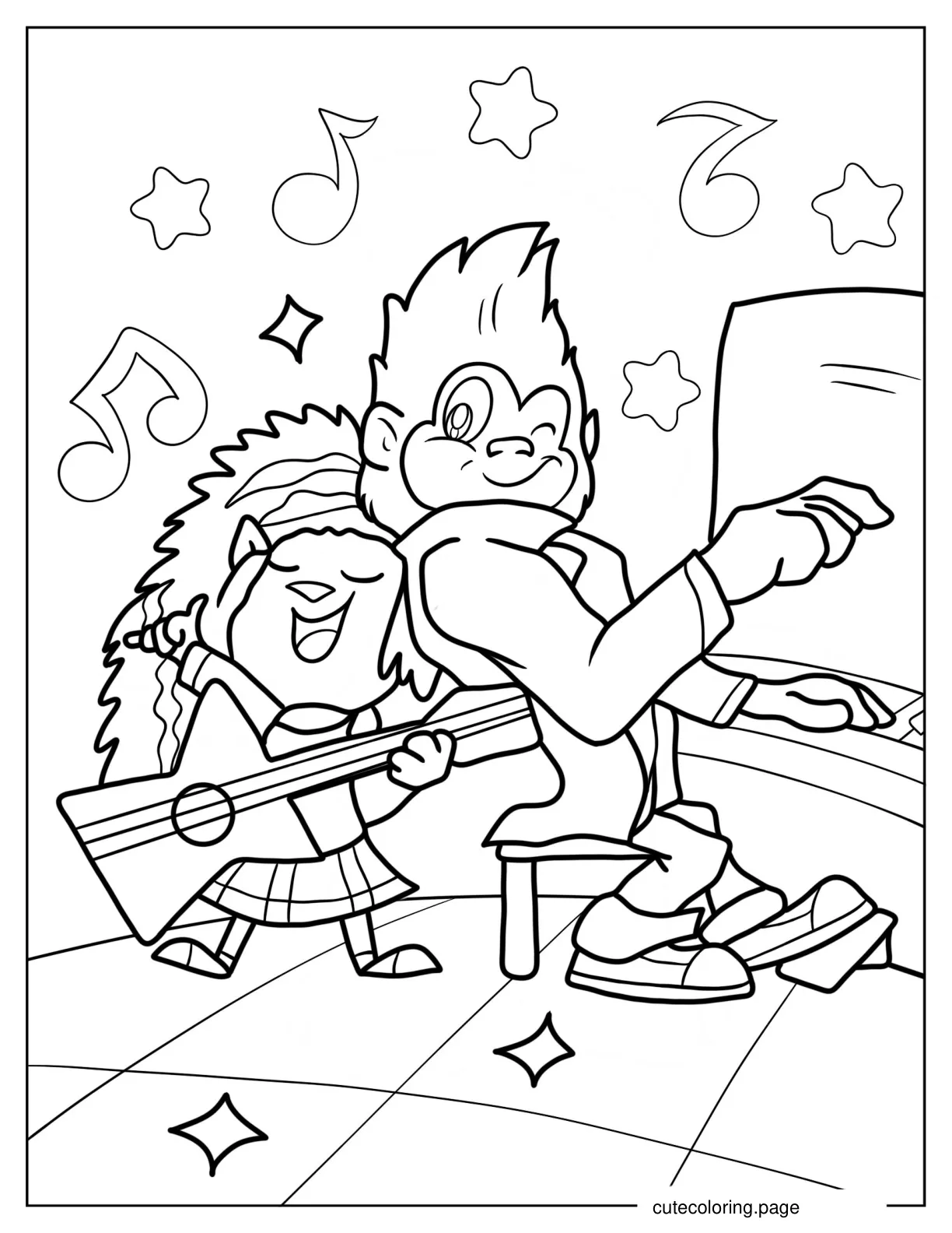 Johnny And Ash Playing Music Coloring Page For Preschoolers 1 coloring page