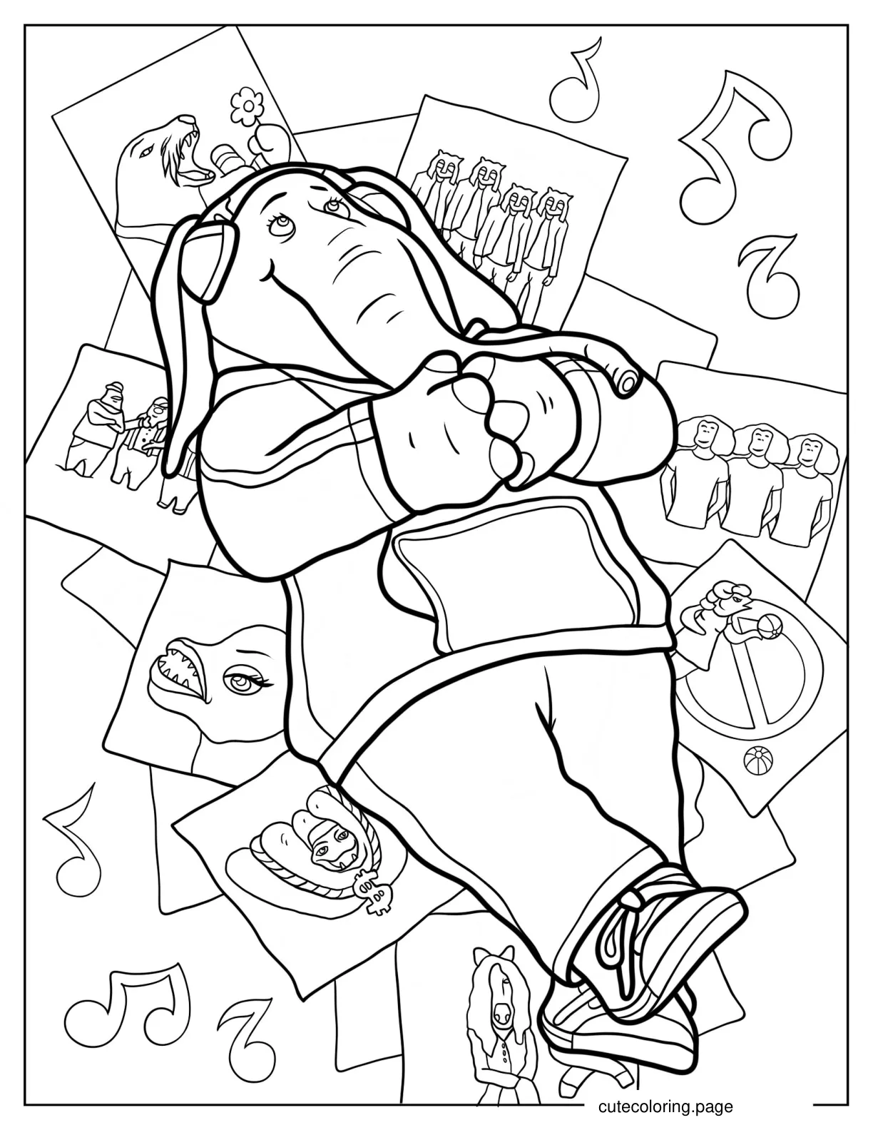 Meena Daydreaming While Listening To Music Coloring Sheet 1 coloring page