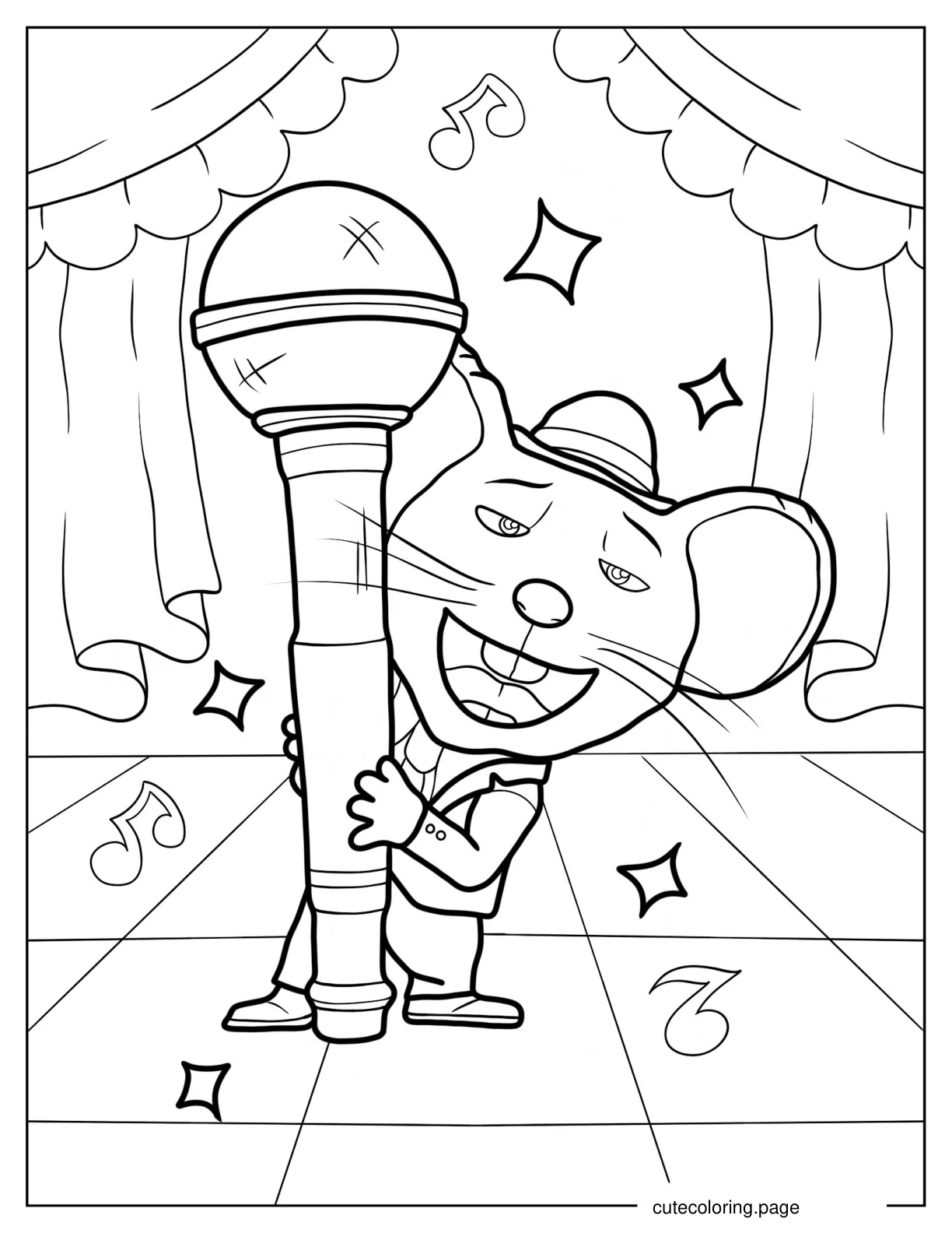 Mike Holding Up Microphone On Stage 1 coloring page