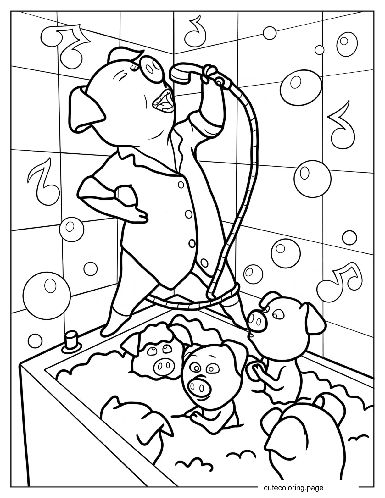 Rosita Singing In The Shower While Bathing Piglets 1 coloring page