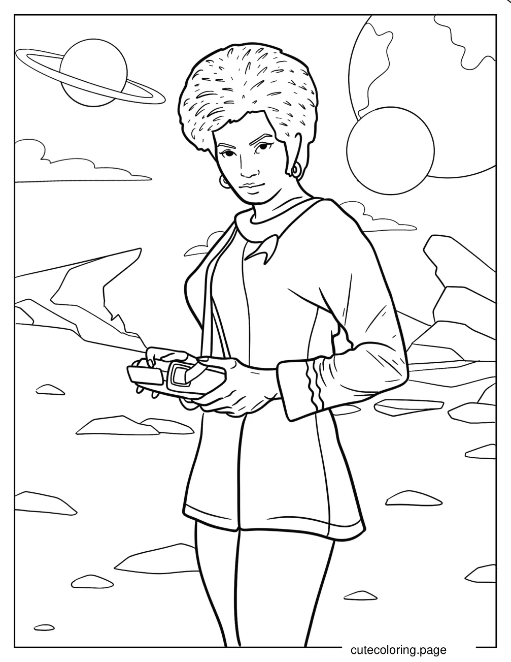 Nyota Uhura Holding Device Star Trek Coloring Page coloring page