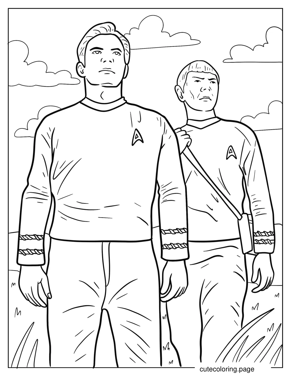 Simple Outline Of Admiral Kirk And Spock Looking Up Coloring Sheet coloring page