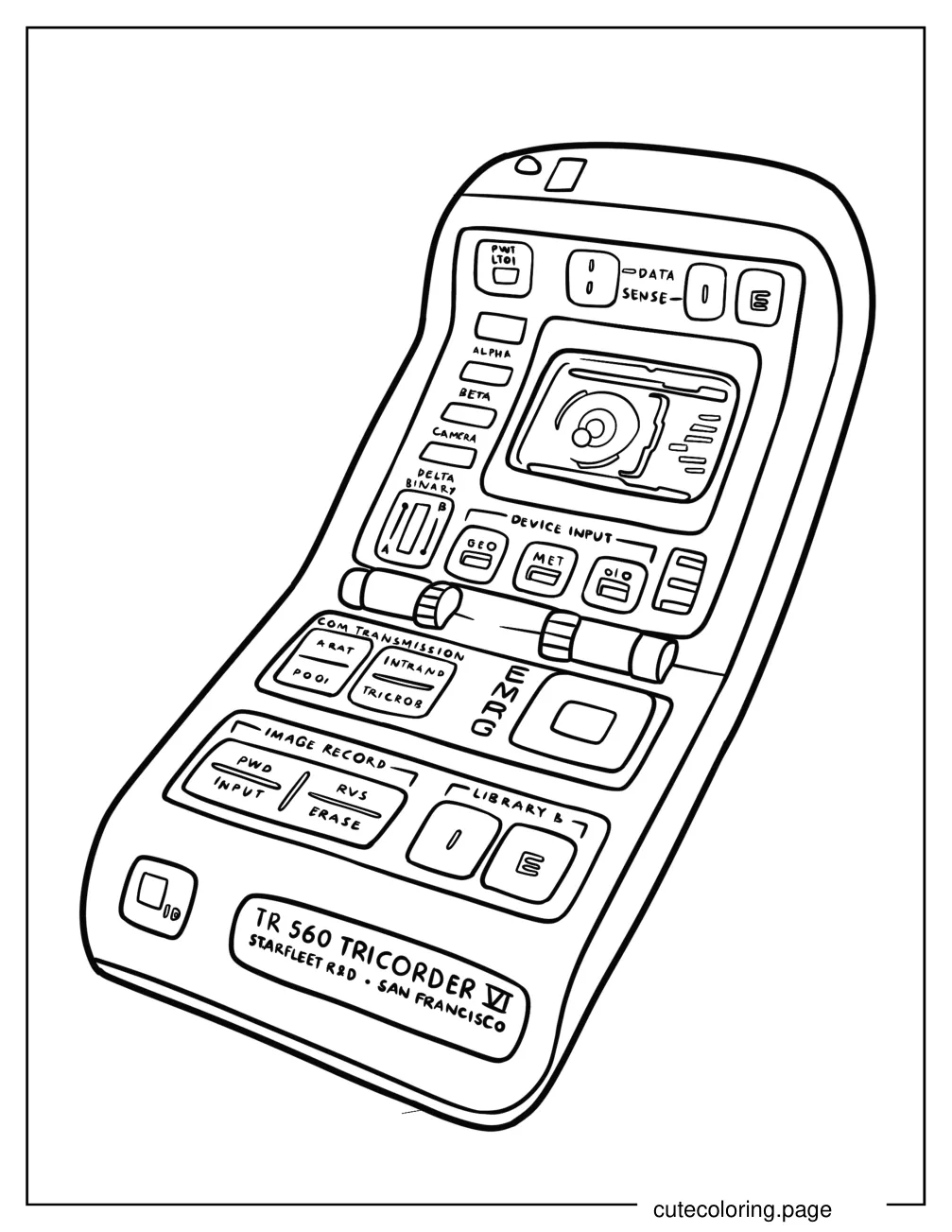 Simple Starfleet Tricorder Outline Coloring Page coloring page