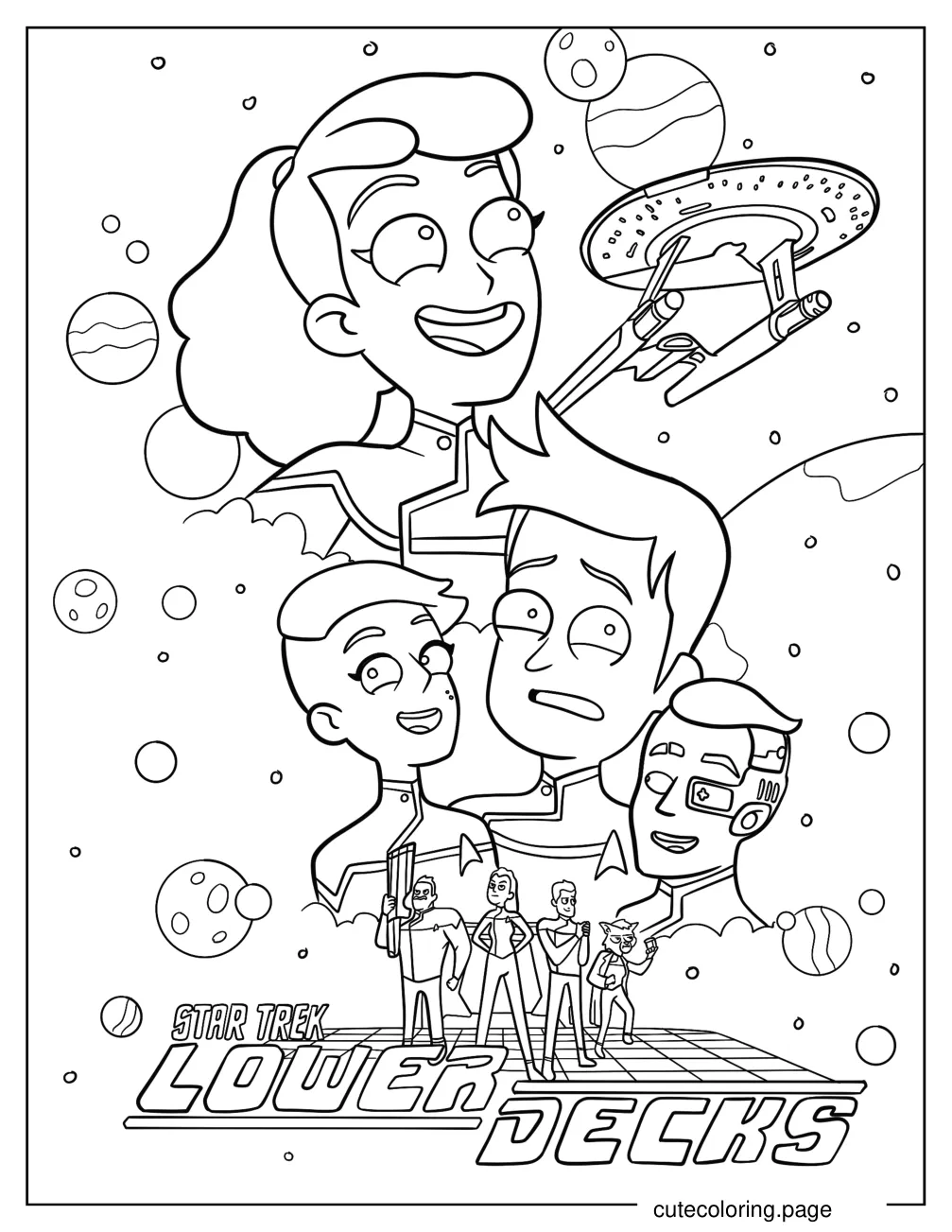 Star Trek Lower Decks Beckett Brad D_Vana And Sam Coloring Page For Kids coloring page