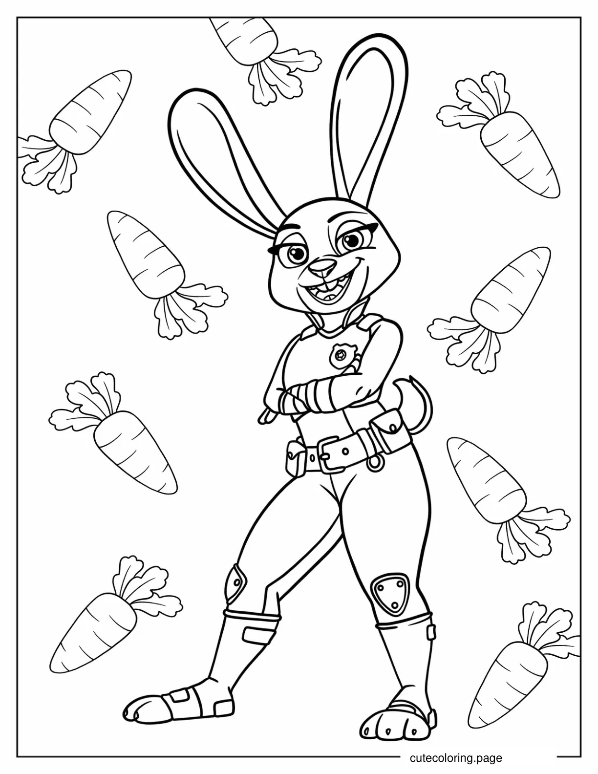 Detailed Judy Hopps With Carrots In The Background coloring page