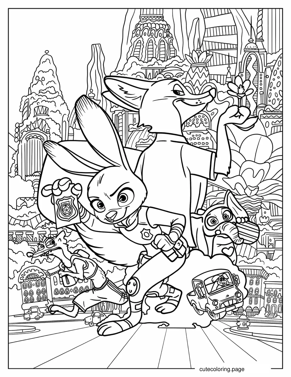 Judy Hopps And Nick Wilde Detailed Zootopia Poster coloring page